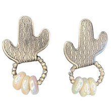 Load image into Gallery viewer, Post Earrings: Vintage cactus with pyrite stones and pearls beads
