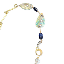 Load image into Gallery viewer, Tube Chain Necklace: Abalone, lapis lazuli, pearl, ceramic hand
