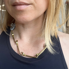 Load image into Gallery viewer, Tube Chain Necklace: Abalone, lapis lazuli, pearl, ceramic hand

