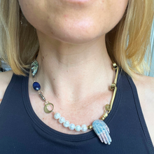 Load image into Gallery viewer, Tube Chain Necklace: Abalone, lapis lazuli, pearl, ceramic hand
