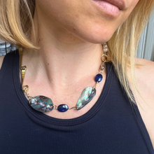 Load image into Gallery viewer, Affinity Chain Necklace: Abalone, lapis lazuli, pearl, ceramic hand
