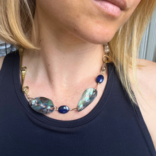 Load image into Gallery viewer, Tube Chain Necklace: Abalone, lapis lazuli, pearl, ceramic hand
