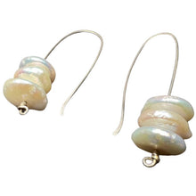 Load image into Gallery viewer, Long hook earring: sterling silver and white pearl discs
