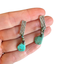 Load image into Gallery viewer, Post Earrings: Textured Silver with a natural turquoise teardrop
