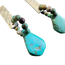 Load image into Gallery viewer, Post Earrings: Textured Silver with a natural turquoise teardrop
