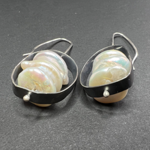 Load image into Gallery viewer, Container earrings: sterling silver and white disc pearl
