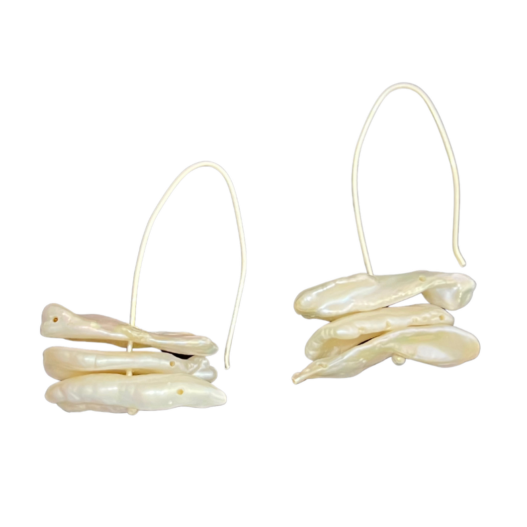 Long hook earrings: sterling silver and white pearl