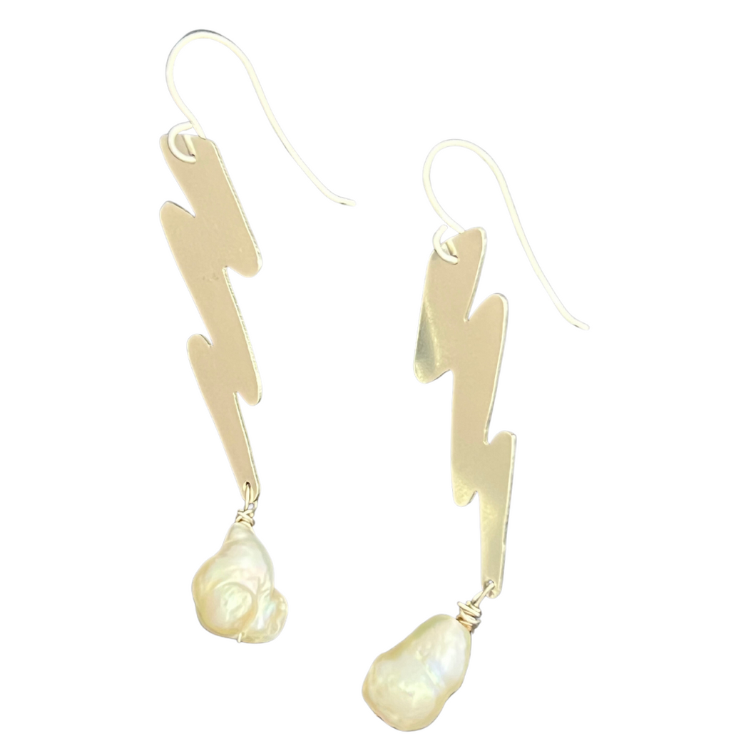 Sterling Silver Mini Lightning Earrings with white pearl