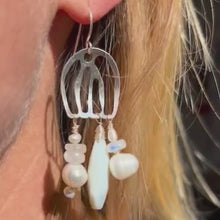 Load and play video in Gallery viewer, Doors of Possibility earrings with pierced sterling silver door with moonstone and blue lace agate
