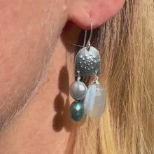 Load and play video in Gallery viewer, Mini Doors of Possibility earrings with textured sterling silver door and stone tassels
