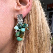 Load image into Gallery viewer, Tassel Earrings: Large sterling Silver Post Earrings with tassels of turquoise, opal and Czech glass beads
