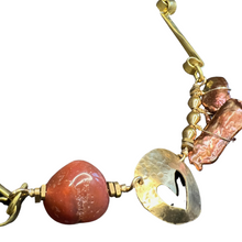 Load image into Gallery viewer, Tube chain necklace with carnelian and bronze pearl
