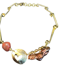 Load image into Gallery viewer, Tube chain necklace with carnelian and bronze pearl
