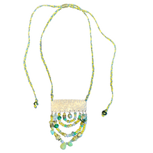 Load image into Gallery viewer, Measure Necklace: Ruler adorned with malachite, pearl, turquoise, Czech glass, chalcedony
