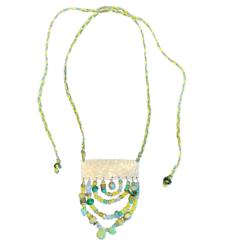 Measure Necklace: Ruler adorned with malachite, pearl, turquoise, Czech glass, chalcedony