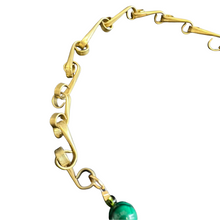 Load image into Gallery viewer, Affinity Chain Necklace: Malachite stone, pearl, and vintage buttons
