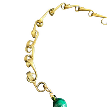 Load image into Gallery viewer, Tube Chain Necklace: Malachite stone, pearl, and vintage buttons
