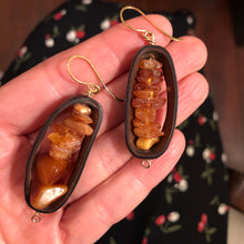 Load image into Gallery viewer, Amber and sliced shell earrings
