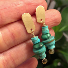 Load and play video in Gallery viewer, Tassel Earrings: Post earrings with malachite, labradorite, and turquoise tassels
