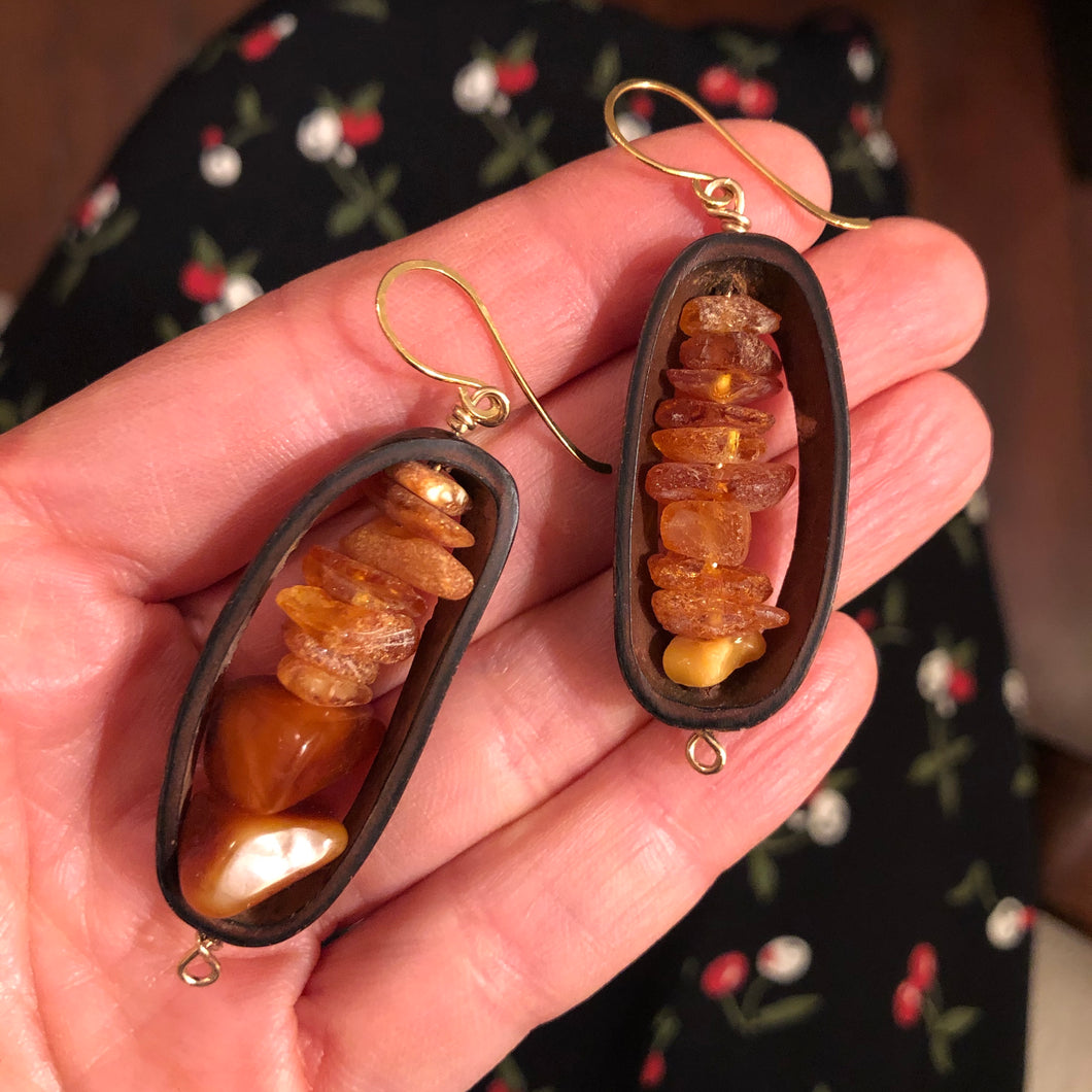 Amber and sliced shell earrings