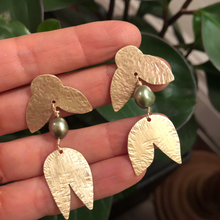 Load image into Gallery viewer, Post Earrings: Blooming flower post earrings with green pearl and sterling silver ear posts
