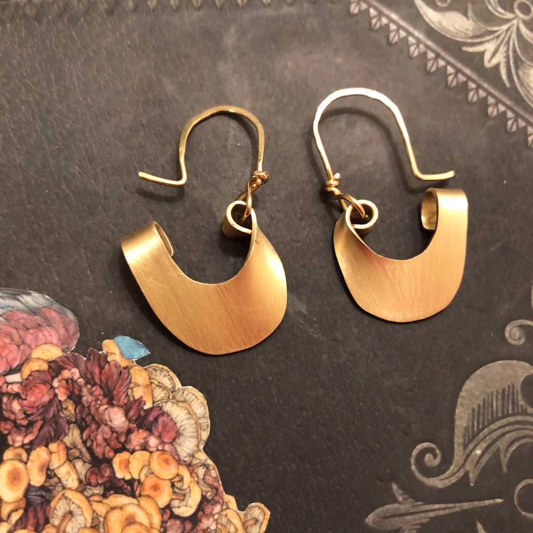 Hoop Earrings: Brass half moon on gold fill ear wires
