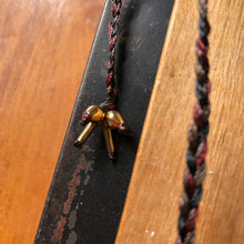 Load image into Gallery viewer, Measure Necklace: Brass ruler adorned with tassels of garnet, quartz and tigers eye stones
