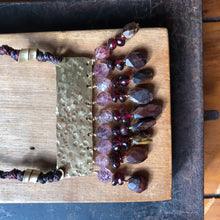 Load image into Gallery viewer, Measure Necklace: Brass ruler adorned with tassels of garnet, quartz and tigers eye stones
