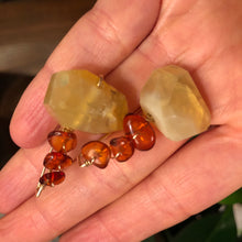 Load image into Gallery viewer, Earrings: Citrine and amber on gold fill ear wires
