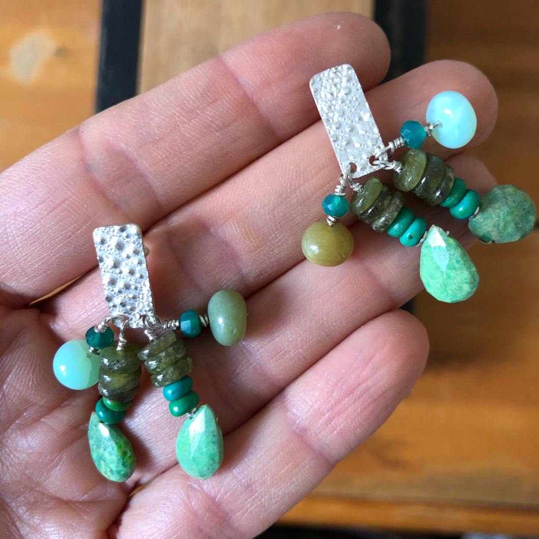 Tassel Earrings: Sterling Silver Post Earrings with tassels of turquoise, opal and Czech glass beads