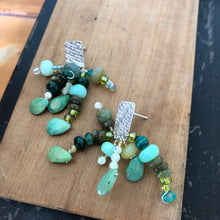 Load image into Gallery viewer, Tassel Earrings: Textured sterling silver with turquoise, opal, malachite, and Czech glass
