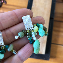 Load image into Gallery viewer, Tassel Earrings: Textured sterling silver with turquoise, opal, malachite, and Czech glass
