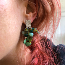 Load image into Gallery viewer, Tassel Earrings: Textured sterling silver with turquoise, opal, malachite, and Czech glass
