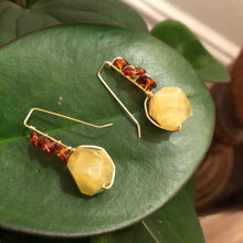 Load image into Gallery viewer, Earrings: Citrine and amber on gold fill ear wires
