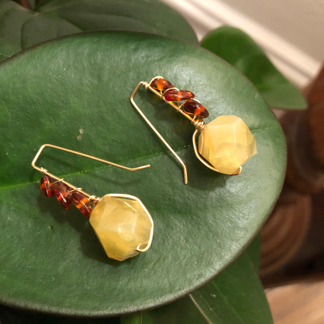 Earrings: Citrine and amber on gold fill ear wires