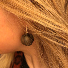 Load image into Gallery viewer, Earring: Carved wood beads on gold fill ear wire
