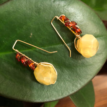 Load image into Gallery viewer, Earrings: Citrine and amber on gold fill ear wires
