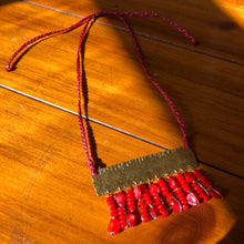 Load image into Gallery viewer, Measure Necklace: Brass ruler adorned with tassels of red coral beads
