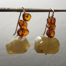 Load and play video in Gallery viewer, Earrings: Citrine and amber on gold fill ear wires
