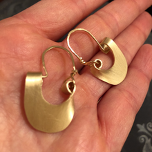Load image into Gallery viewer, Hoop Earrings: Brass half moon on gold fill ear wires
