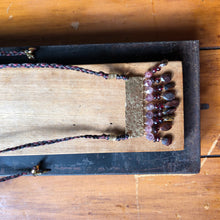 Load image into Gallery viewer, Measure Necklace: Brass ruler adorned with tassels of garnet, quartz and tigers eye stones
