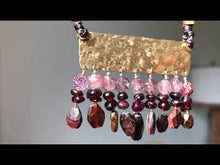 Load and play video in Gallery viewer, Measure Necklace: Brass ruler adorned with tassels of garnet, quartz and tigers eye stones
