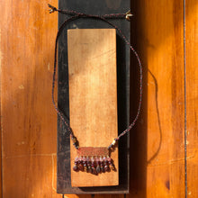 Load image into Gallery viewer, Measure Necklace: Brass ruler adorned with tassels of garnet, quartz and tigers eye stones
