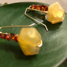 Load image into Gallery viewer, Earrings: Citrine and amber on gold fill ear wires
