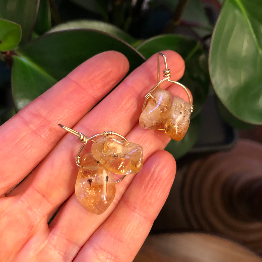 Earrings: Glass half full style with chunky golden yellow citrine earrings